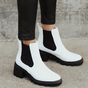 White Black Chelsea Combat Leather Boot